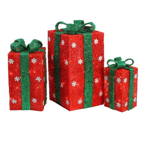 electric sisal gift box red green blue|Northlight Set of 3 Tall Lighted Red Sisal Gift Boxes .